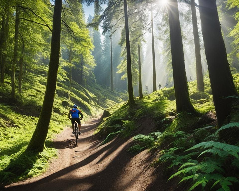 Mountainbiker in een mooi natuurgebied