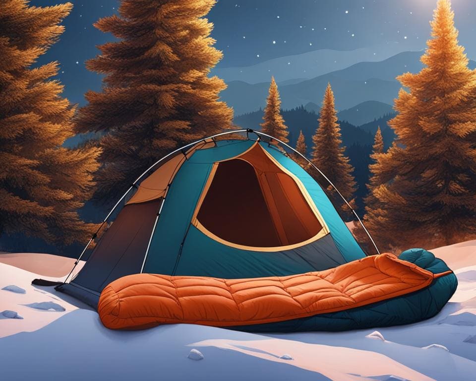 Slaapzak en slaapmat op een tent