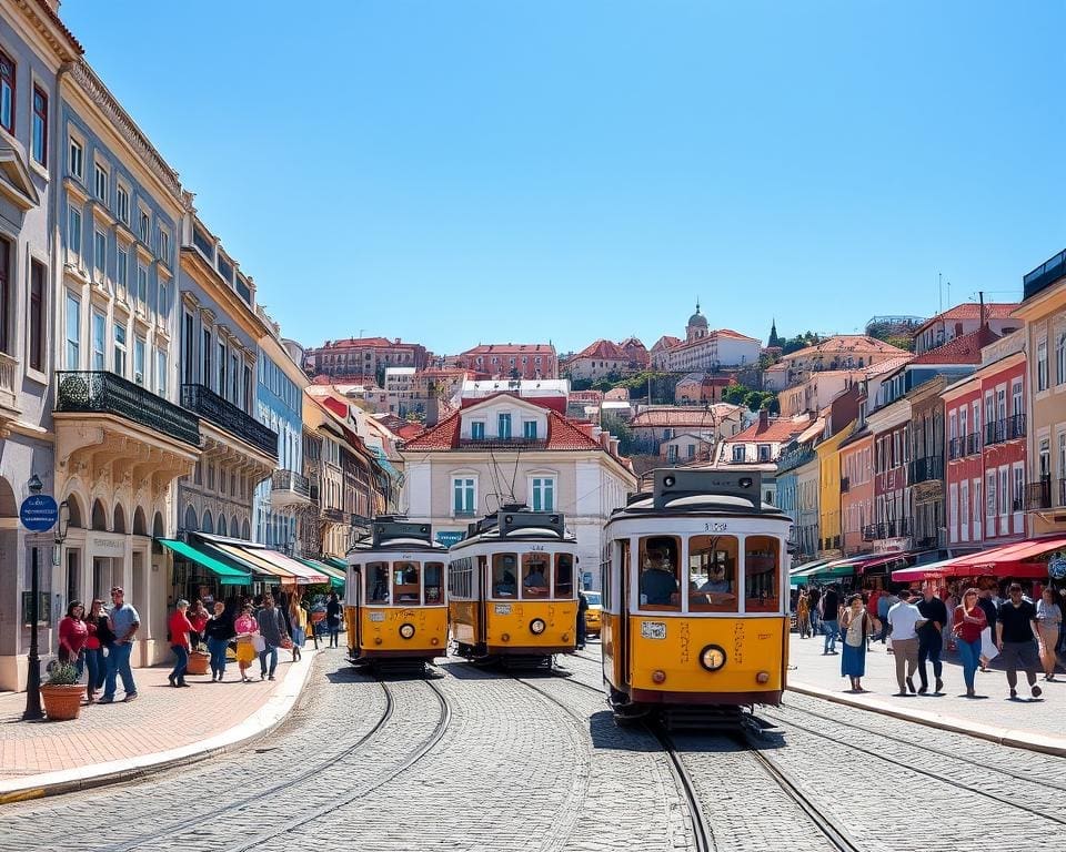 oude trams en bezienswaardigheden in Lissabon